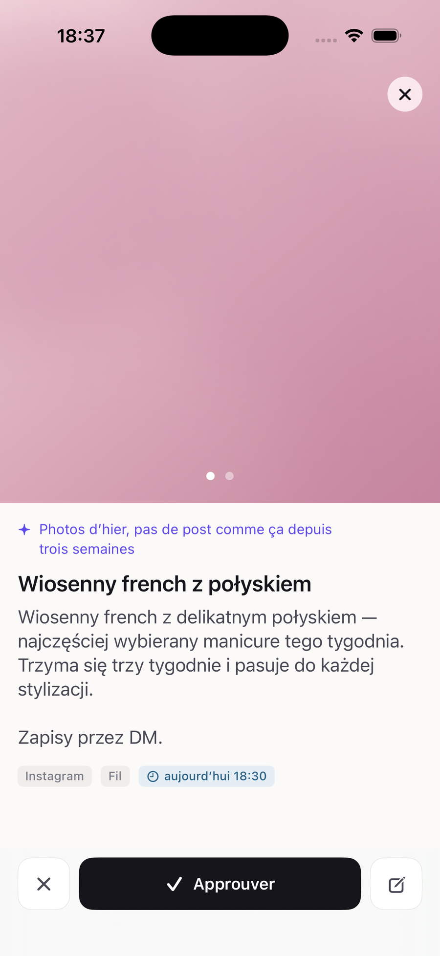 Kivnu : une publication prête à partir. Un geste pour l’approuver.