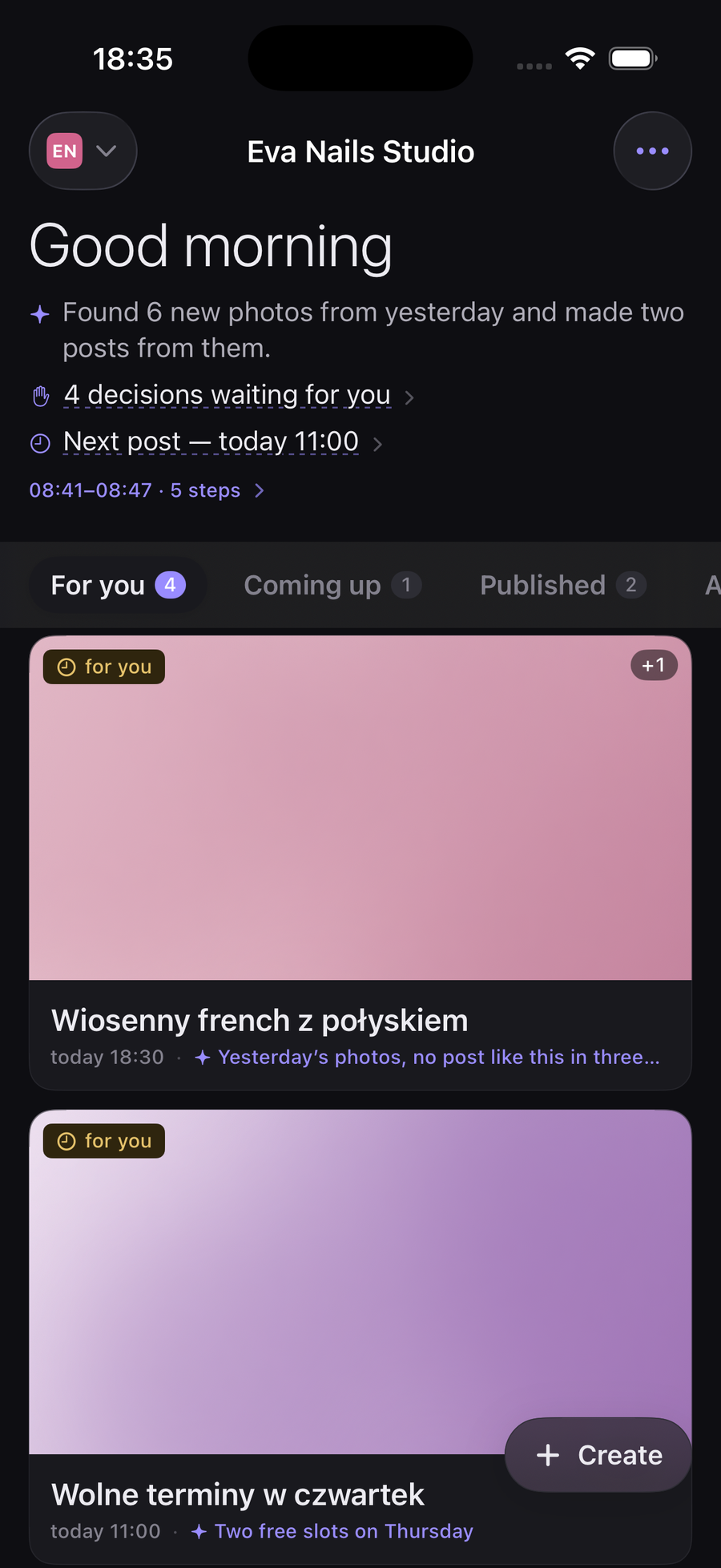 Kivnu, new build: the day in one feed, posts waiting for a nod.