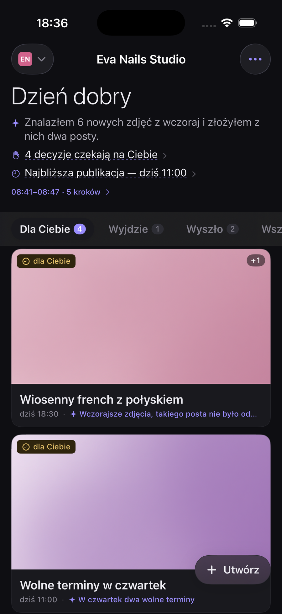 Kivnu, nowa wersja: dzień w jednym strumieniu, posty czekające na zatwierdzenie.