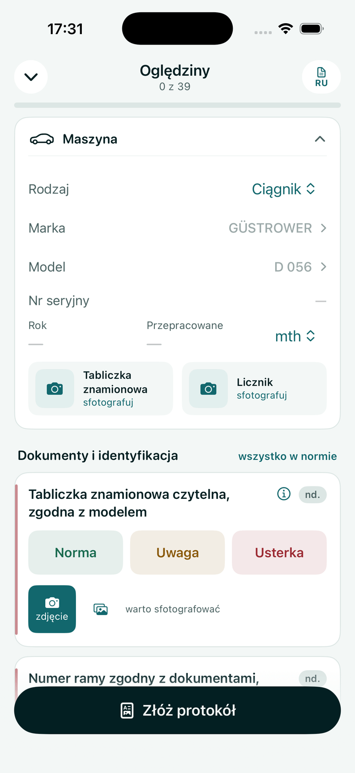 Tractorpass na iPhonie: lista kontrolna dla typu maszyny, zdjęcia, usterki. Prawdziwa wersja.